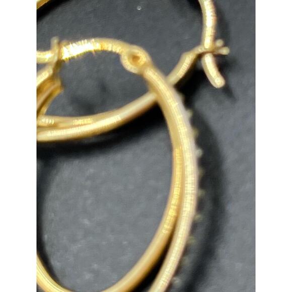 SLC Designer Sterling Silver Vermeil Pave‎ Double Hoop Pierced Earrings - Picture 12 of 15